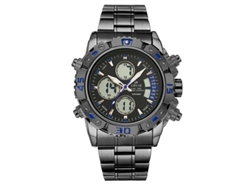 Reloj electrónico multifunción MDUG de acero inoxidable con doble movimiento, resistente al agua y luminoso (negro y azul).