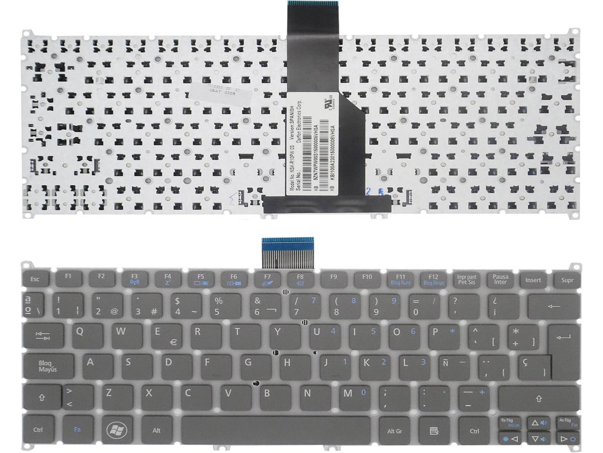 Teclado para Acer Aspire S3, S5, V5-121, One 756 Travelmate B1 Gris