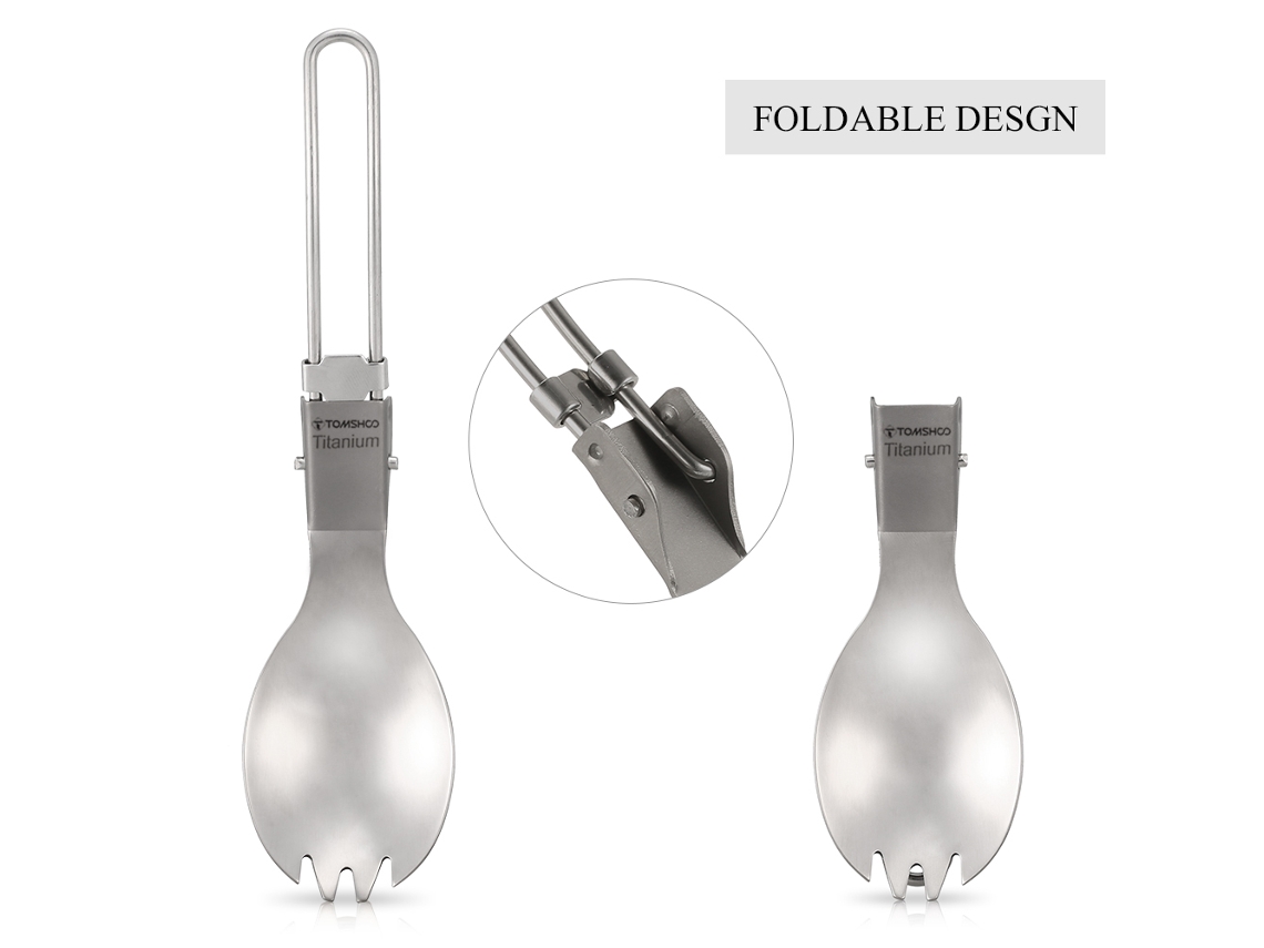 Cuchara/tenedor Plegable Ligero De Titanio Tomshoo Para Camping, Senderismo, Viajes Y Uso Diario.