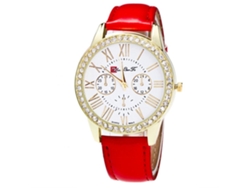 Reloj De Pareja De Cuero Pu Con Piedras Strass, Cuarzo, Dial Redondo (rojo)