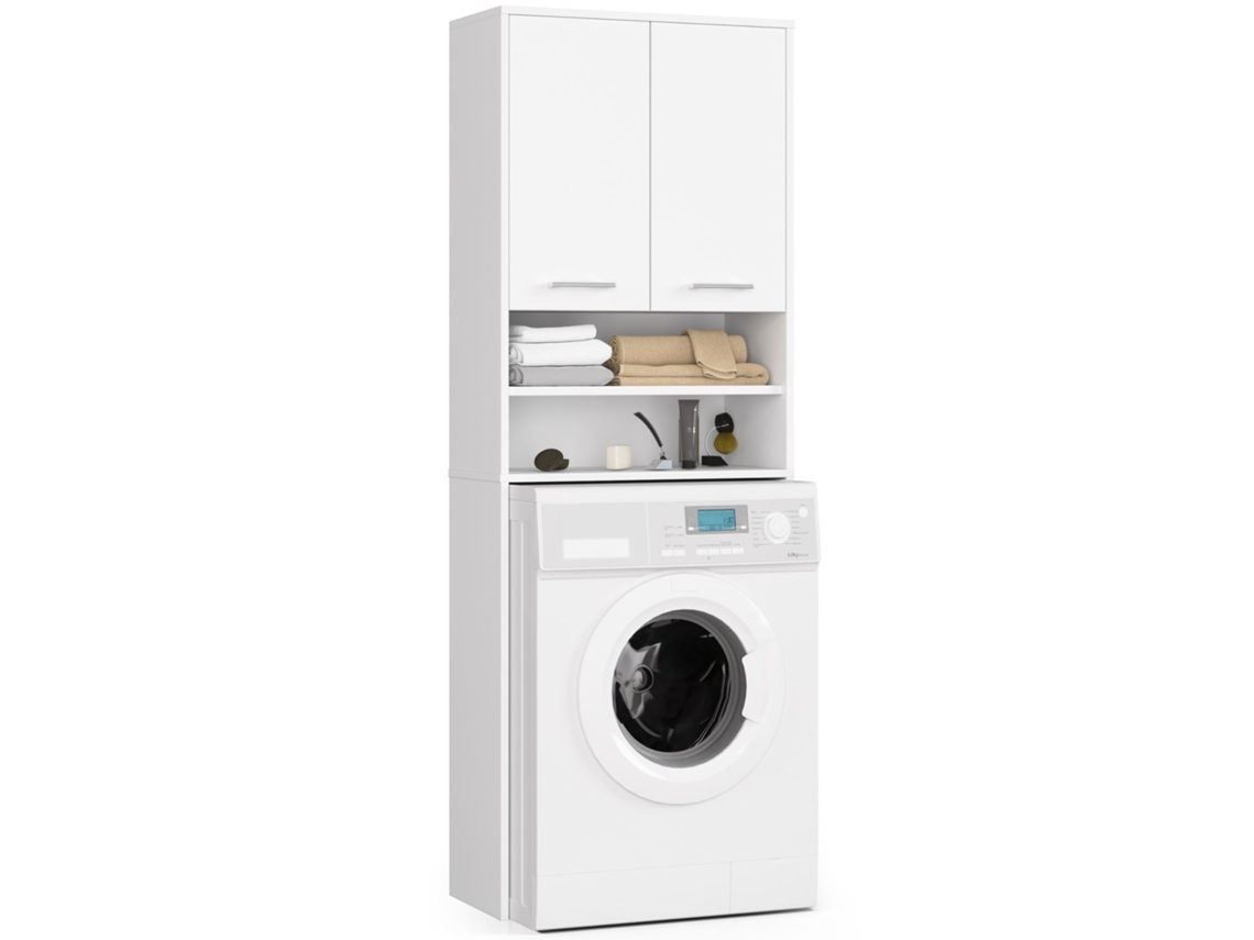 Columna de baño AKORD FIN para empotrar la lavadora Blanco 64 cm hueco 2 puertas Blanco mate 4 estantes 64x30x180 cm AKORD FURNITURE FACTORY