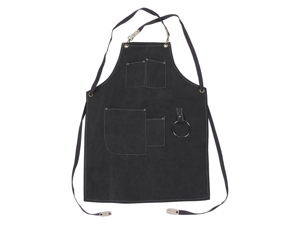 Delantal De Lona Impermeable Y Reforzada, Delantal De Trabajo Moderno Para Floristería, Restaurante, Café Y Camarero Negro Gris