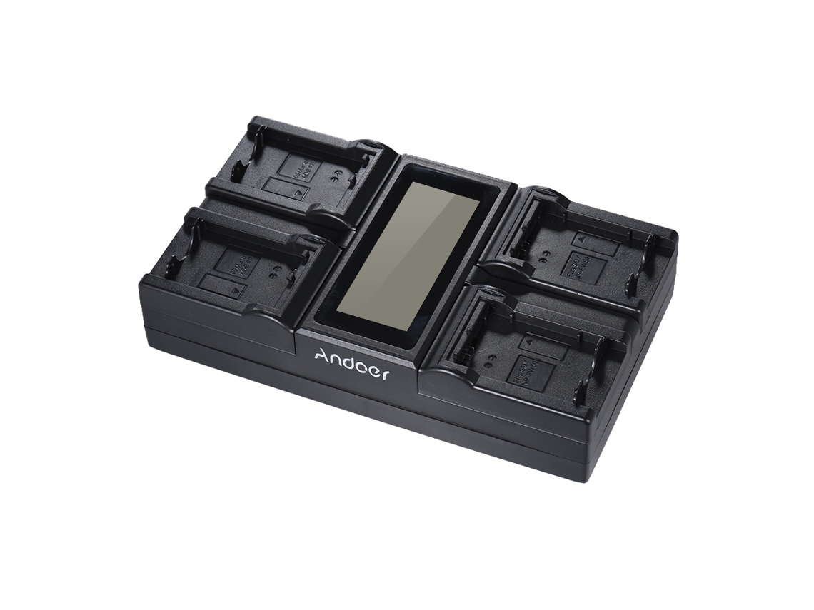Cargador de batería de 4 canales para Sony NP-FW50, A7 III, A7s III Y, Canon LP-E6, LP-E6N y portátiles con pantalla LCD.