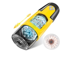 Masturbador masculino automático, masturbador masculino con 7 modos de empuje y rotación para estimulación del pene, amarillo