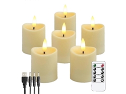 Velas Led Recargables Sin Llama Con Mando A Distancia, Velas De Cera Auténtica, Color Blanco Lechoso.