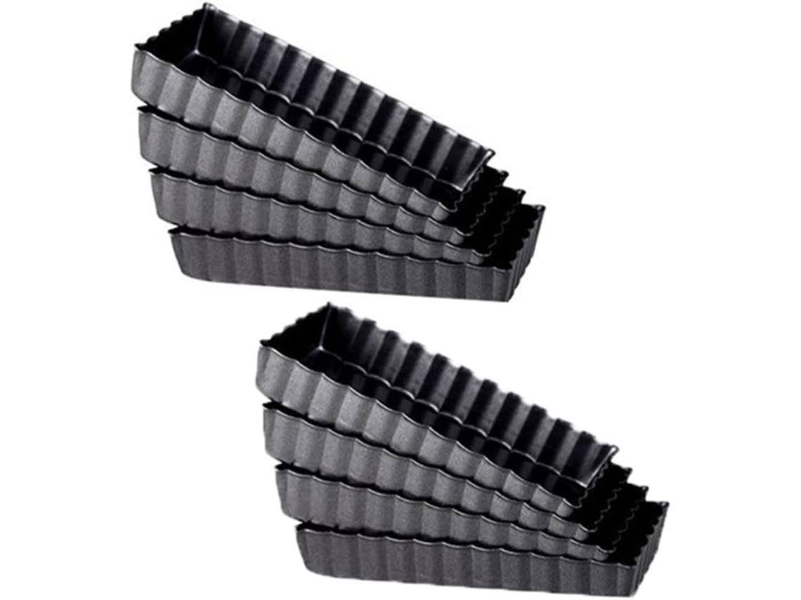 Juego de 8 moldes rectangulares antiadherentes para tartas con fondo extraíble y acanalado, ideales para Gokoco