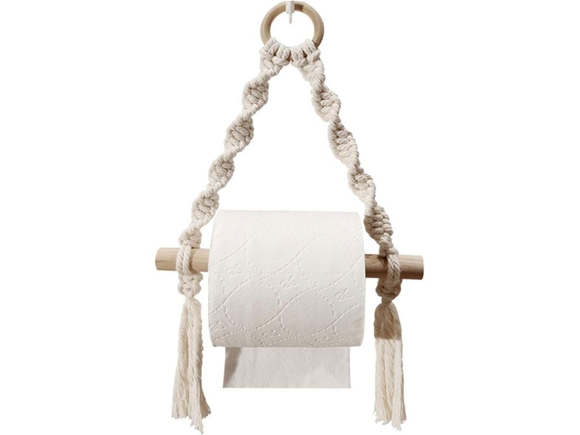Portarrollos De Papel Higiénico Y Toallas - Diseño Rústico - Lino Y Cuerda De Madera Para Baño