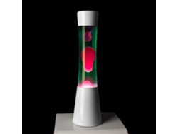 Lámpara de lava - FISURA - Lámpara de lava verde y rosa. Base blanca, líquido verde y lava rosa. Lámpara efecto relajante. Con bombilla de repuesto. 11 cm x 11cm x 39,5 cm.
