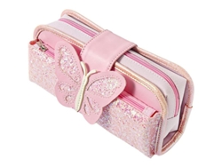 2026rebe-estuche De Lápices Linjou De Gran Capacidad, Canvas Reversible Con Purpurina, Rosa, 3 Compartimentos