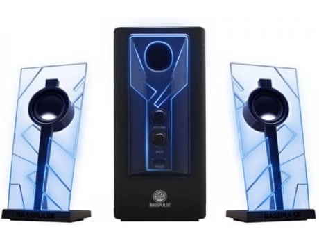 Gogroove Basspulse 2.1 altavoces pc gaming con luces led y subwoofer activo sistema de para juegos en computadoras escritorio 40 vatios graves pesados azul altavoz groove