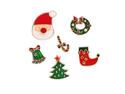 Juego De 6 Insignias Esmaltadas Navideñas De 2025: Gorro, Árbol, Calcetín, Bola, Anillo Y Papá Noel - Broches Kawaii Para Decoración