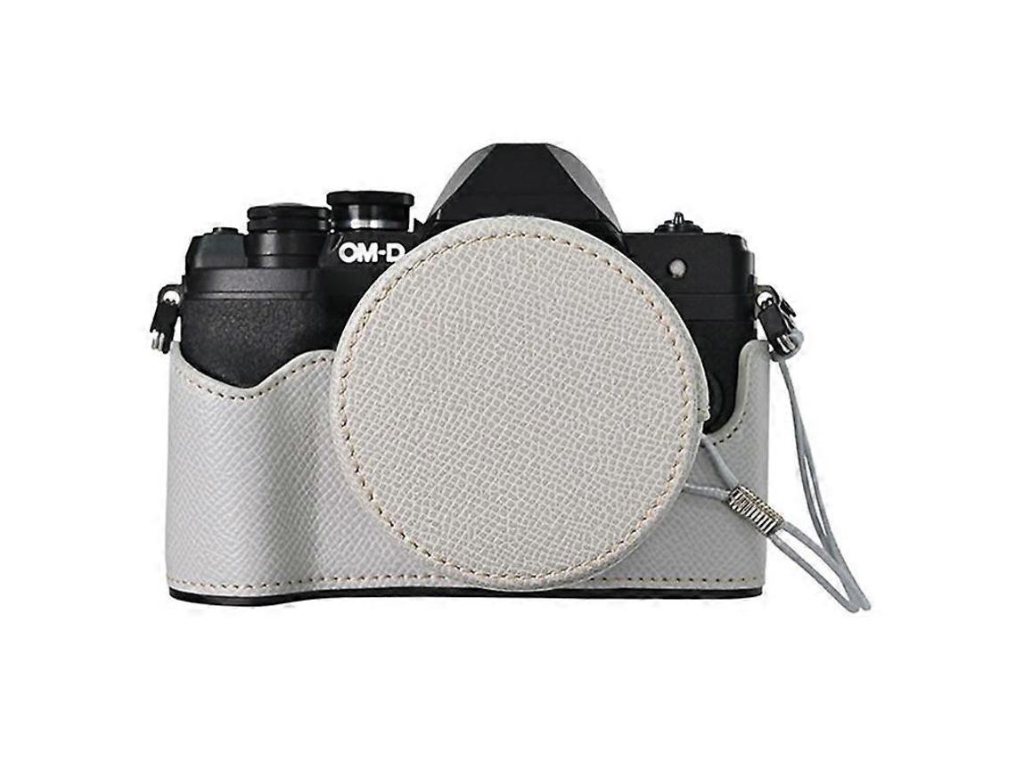 Estuche de cuero semienvuelto con tapa de lente para cámara Olympus OM DE M10 Mark IV