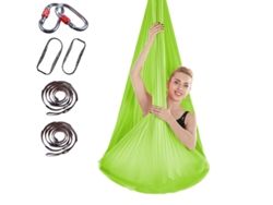 Hamaca de yoga de 400 x 280 cm con correa de extensión y cierre (verde hierba)