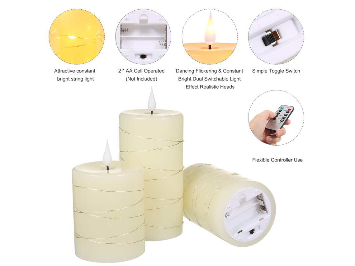 Velas Led Sin Llama Con Luces De Alambre Trenzado, Control Remoto, Modos De Brillo Ajustables Y Temporizador Para Decoración.