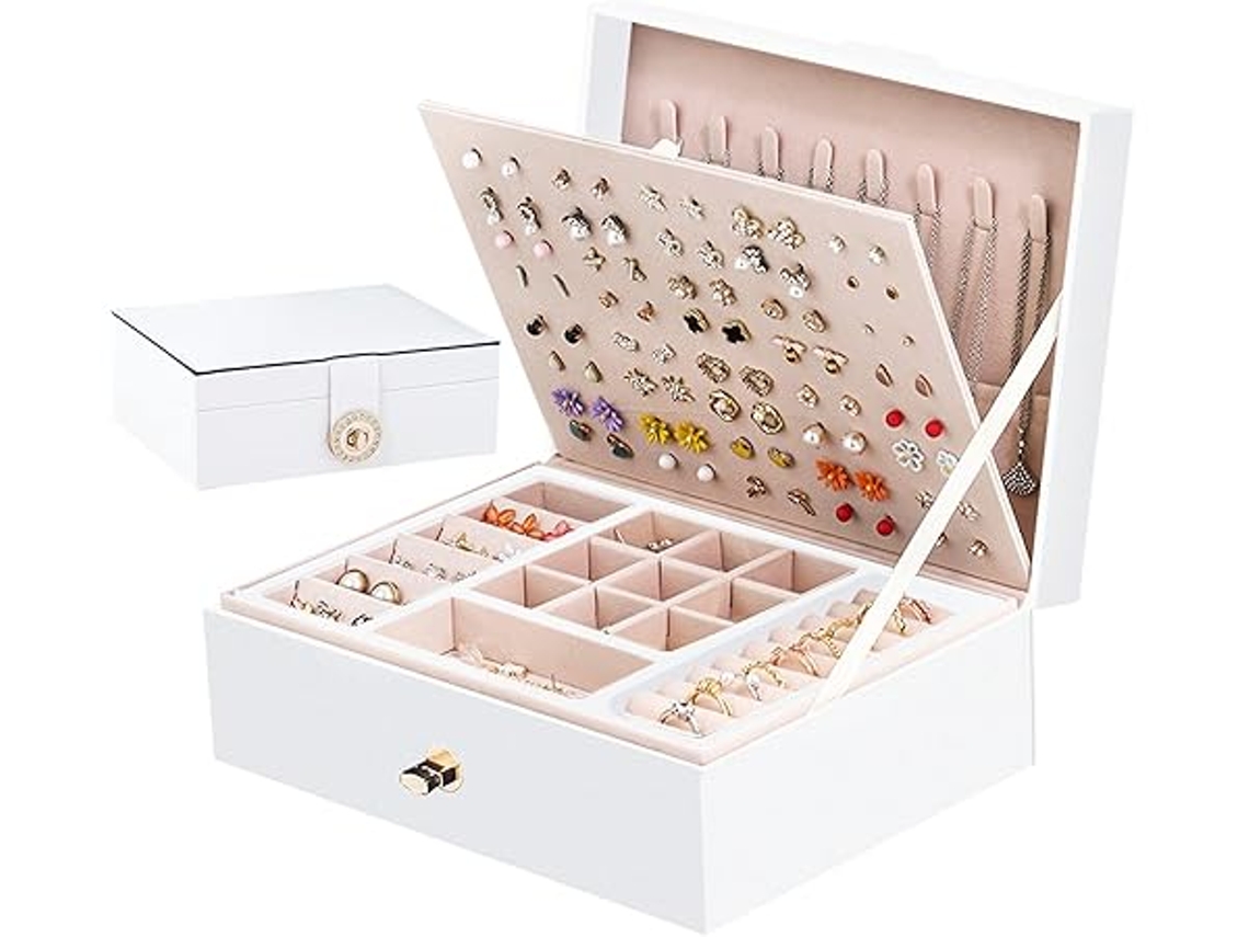 Joyero Para Niñas, De Dos Niveles, Ideal Guardar Pendientes, Anillos, Pulseras, Etc., Fabricado En Piel Sintética Resistente Al Agua