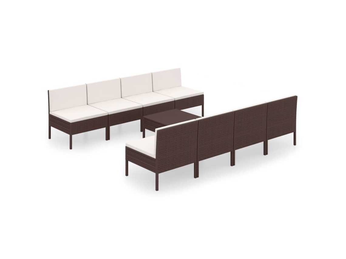 Maison Exclusive - Set Muebles De Jardín 9 Piezas Y Cojines Ratán Sintético Marrón