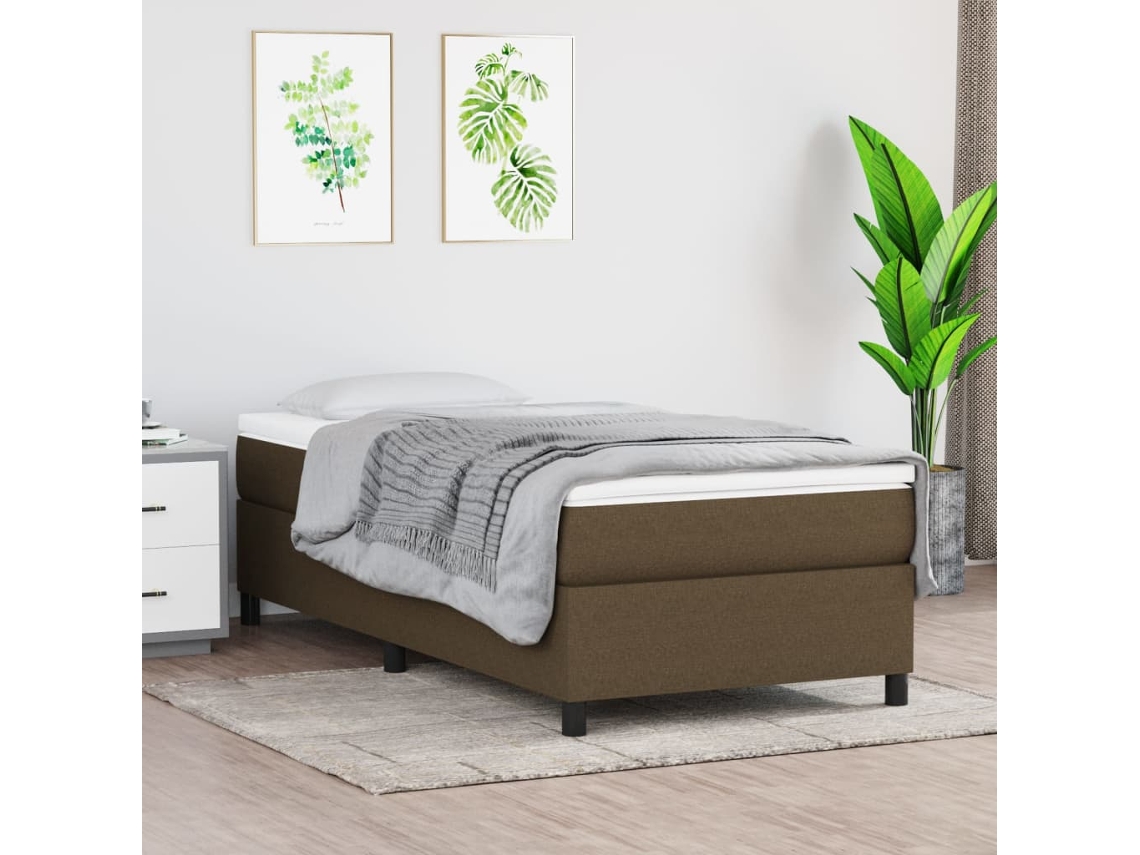Cama Box Spring Con Colchón Tela Marrón Oscuro 80x200 Cm