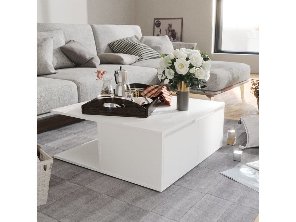 Mesa de centro de 80x80x31 cm, fabricada en madera sintética blanca HARLANV1