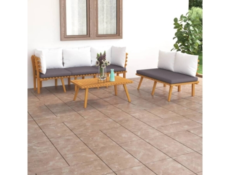 Conjunto 5 Muebles de jardín VIDAXL con cojines madera maciza de acacia
