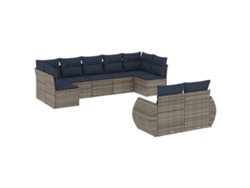 Conjunto de sofá de jardín de 9 piezas con cojines, ratán gris. EXCLUSIVO DE MAISON.