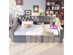Sofá Cama 90x190cm De Terciopelo, Convertible, Reposabrazos Anch Con Usb, Almacenamiento, 2 Cajones, 120 Kg, Sin Colchón, Gris Claro