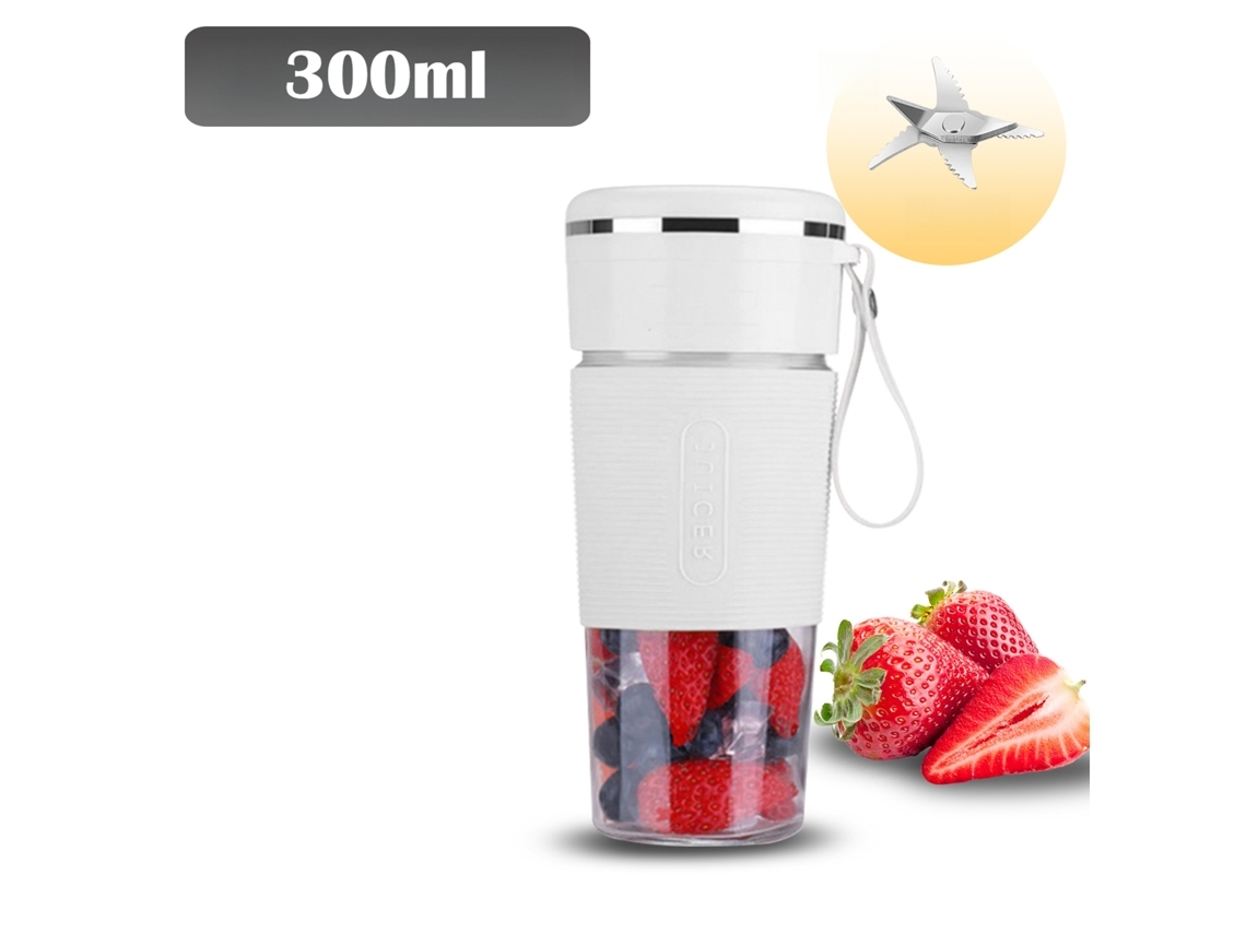 Exprimidor portátil recargable Facpoet con vaso para batidos, seis cuchillas, color blanco