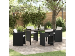 Juego de comedor de jardín de 5 piezas con cojines de ratán sintético negro Wsd553924 Lovely Home
