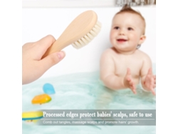 Peine para bebé con mango de madera y cepillo de lana suave para masaje del cuero cabelludo.