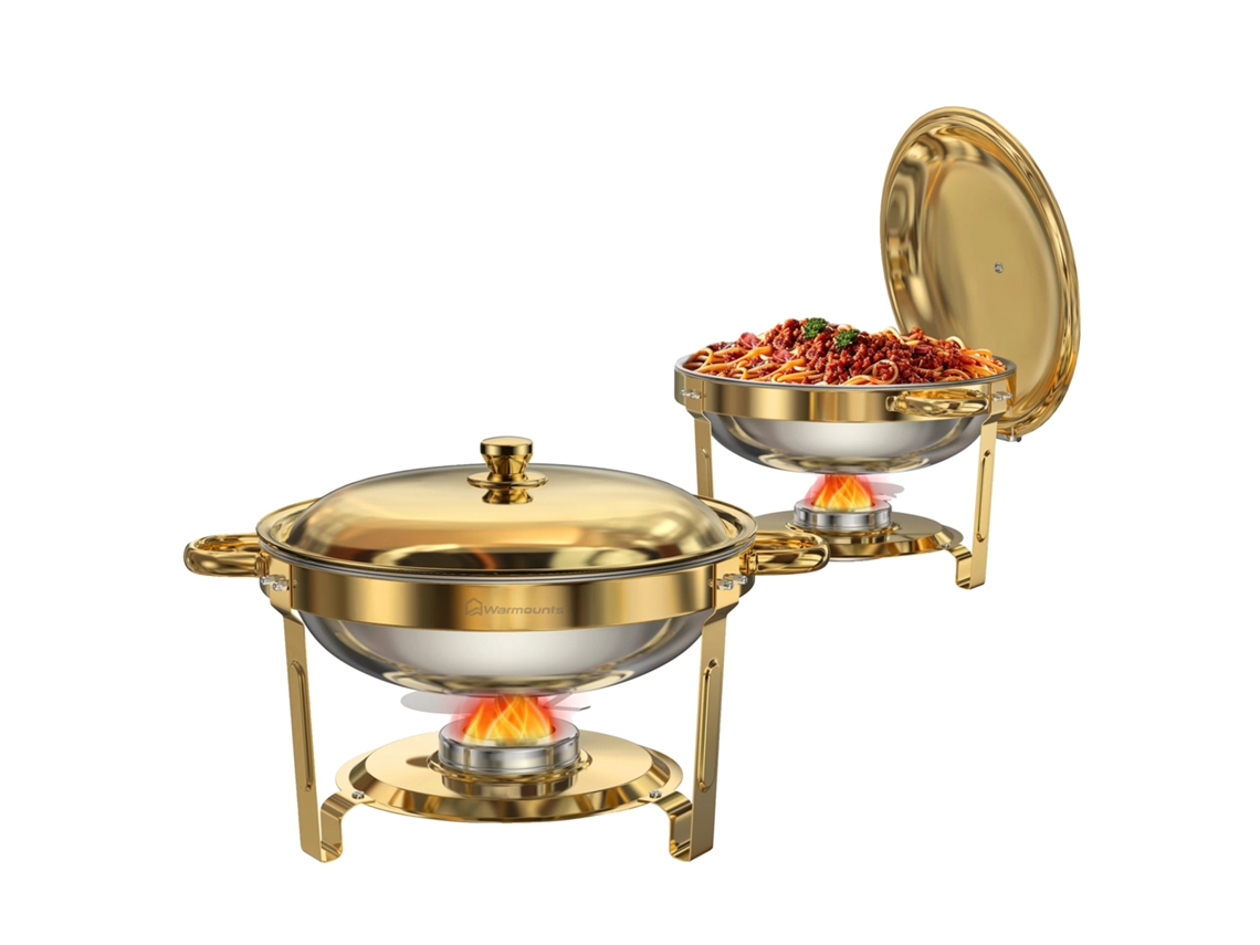 Calentador de alimentos de acero inoxidable con elegante diseño chapado en oro, paquete de 2 unidades.
