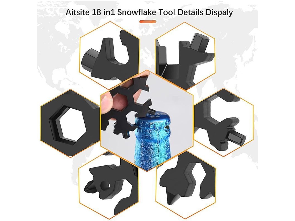 Herramienta Multifuncional Snowflake 18 En 1, Acero Inoxidable, Regalo Ideal Para Hombres.