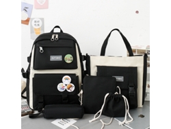 Mochila escolar de gran capacidad, juego de cinco piezas, color negro.