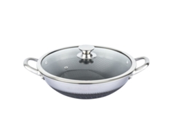 Wok Chefling de 36 cm con revestimiento de panal y tapa resistente a los arañazos, color plata.