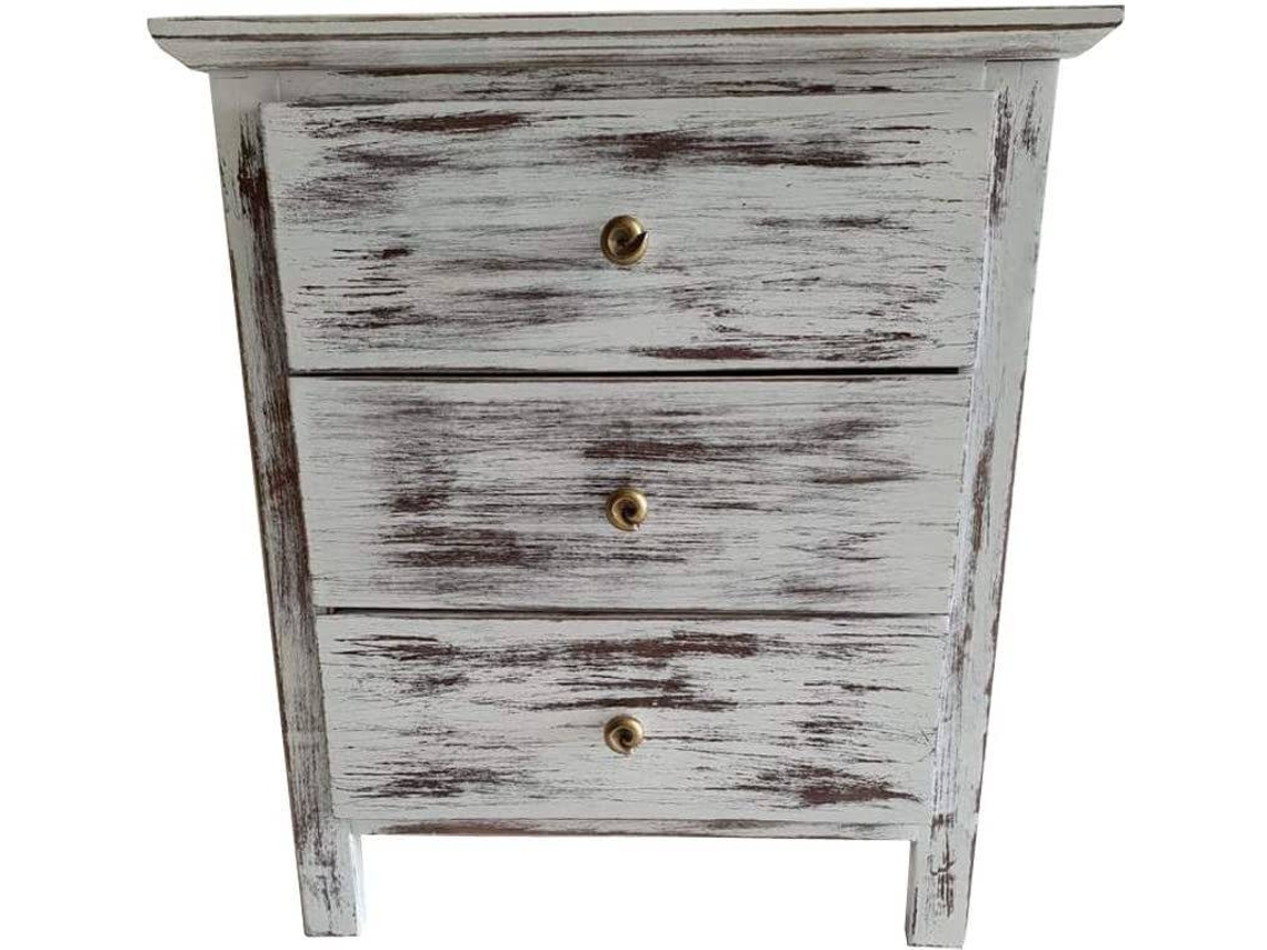 Mesita de Noche PEJECAR 3 Cajones (Blanco - Madera de Piño - 58x50x35 cm)