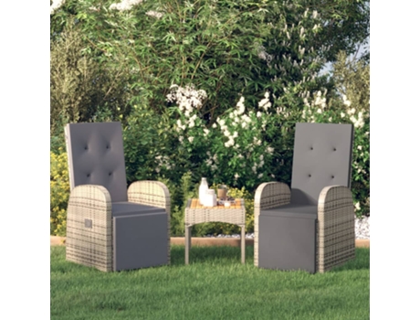 Conjunto 2 Sillón De Jardín Reclinable VIDAXL Gris Poli Ratán (57x69x106 cm)