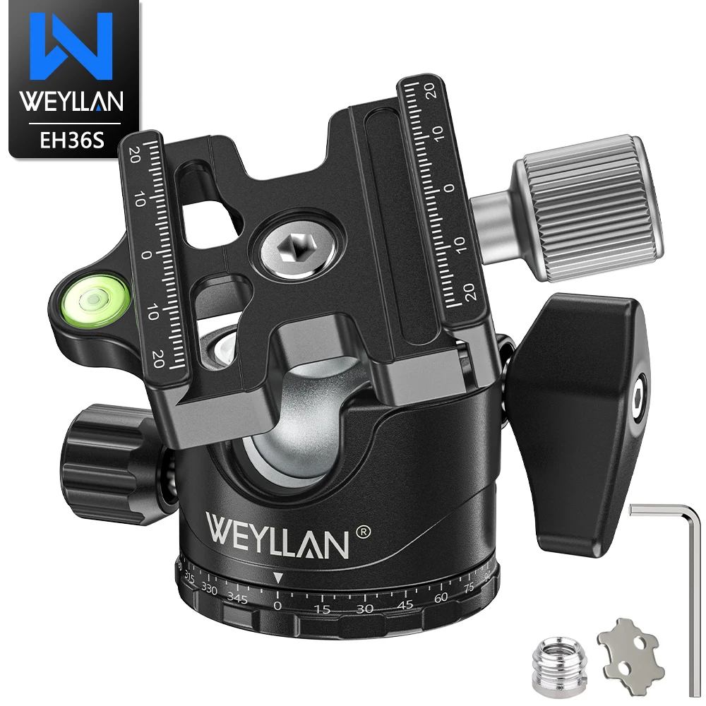 Cabezal de trípode de bola de 36 mm, panorama de 360°, perfil bajo, placa Arca Swiss, para DSLR, videocámara y monopié EH36S