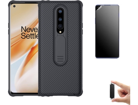 Kit Carcasa, Protector Y Soporte Oneplus 8 Ultimatte Nillkin Camshield Negro