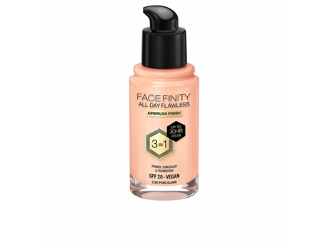 Base de Maquillaje Cremosa Max Factor Face Finity All Day Flawless 3 en 1 Spf 20 Nº C30 Porcelain 30 ml