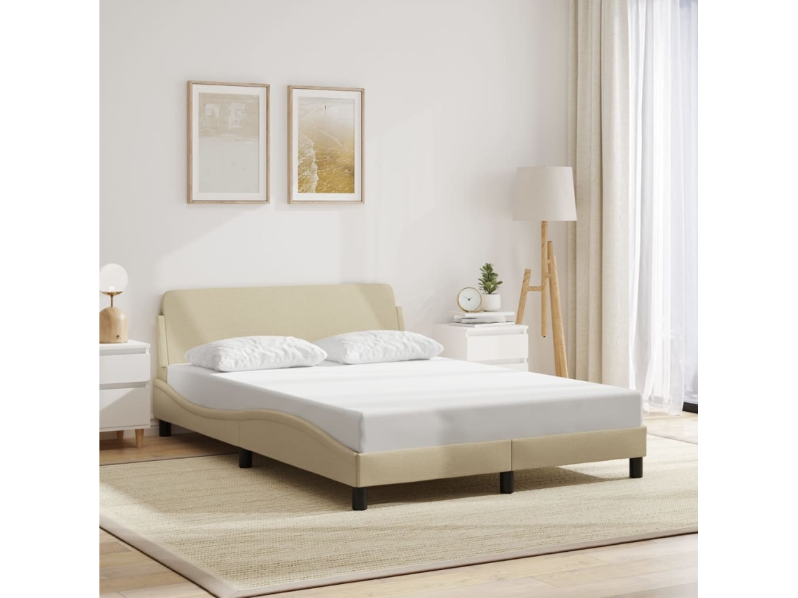 Cama Sin Colchón Tela Color Crema 140x200 Cm