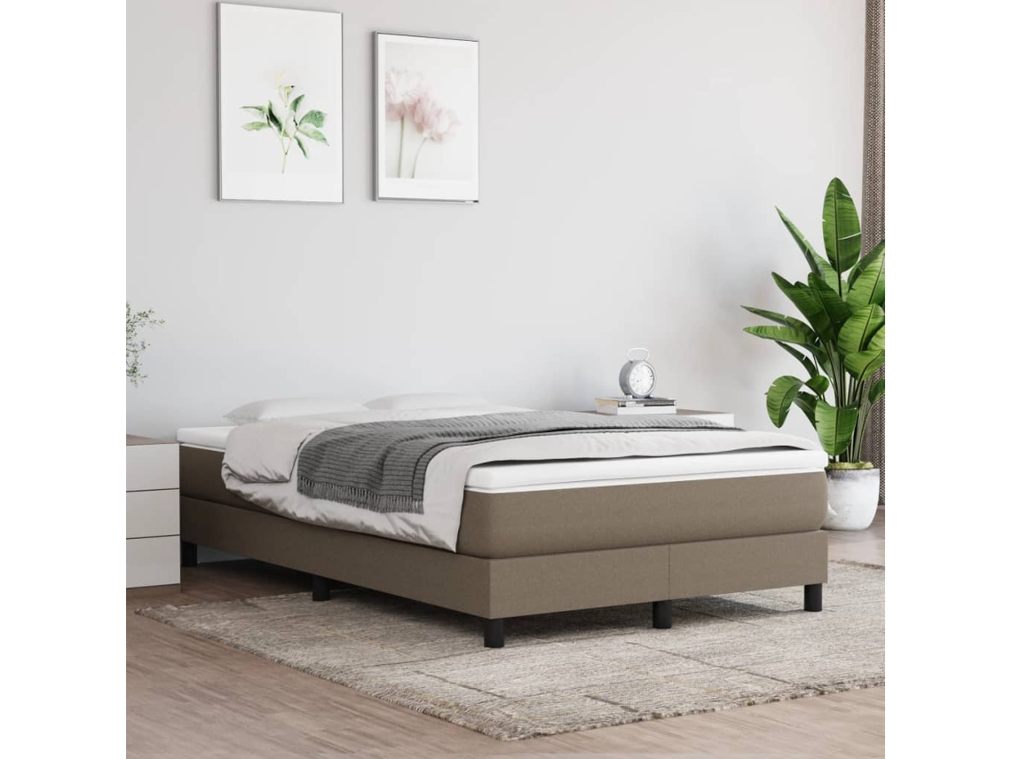 Cama Box Spring Con Colchón Tela Gris Taupe 120x200 Cm