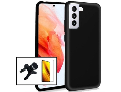 Carcasa + Protector + Soporte Samsung Galaxy S21 FE PHONECARE Silicona Liquida Negro 8178