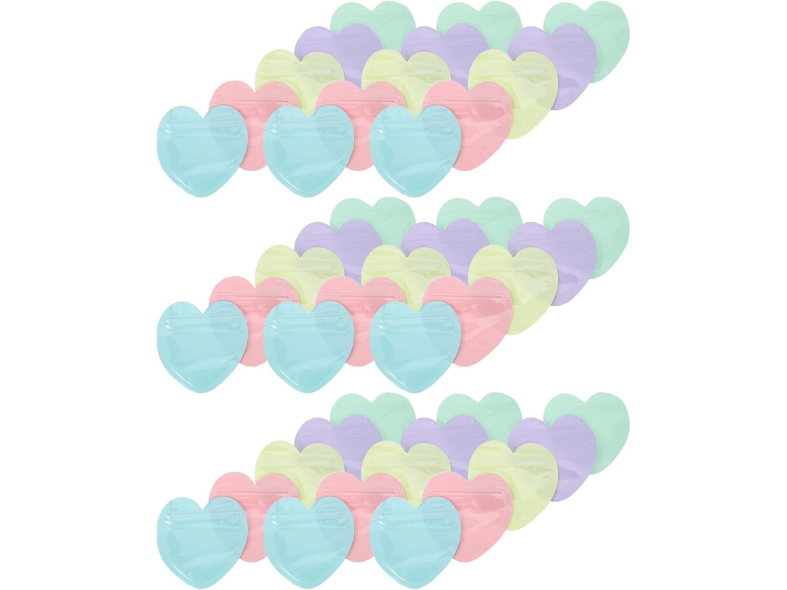 Nuobesty Paquete De 100 Bolsas De Pvc Resellables Con Forma De Corazón, Bolsas Transparentes Autosellantes