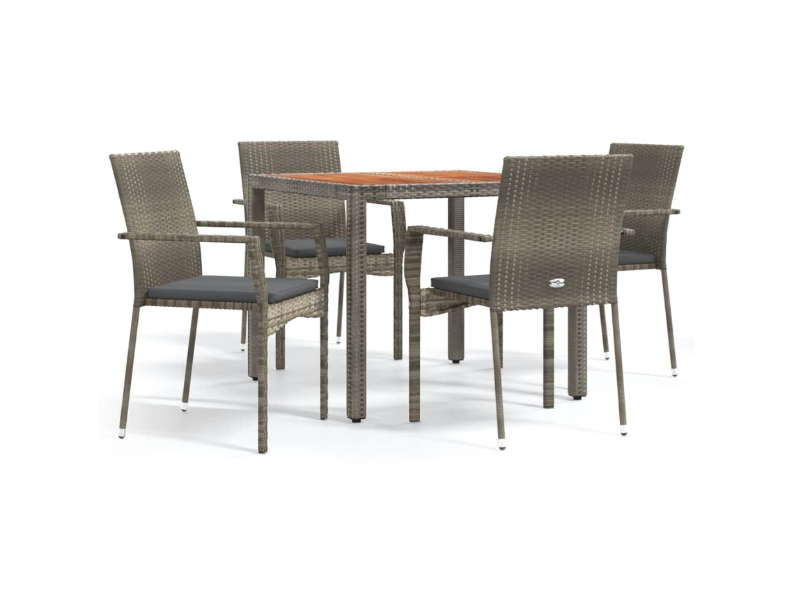 Conjunto 5 comedor de jardín VIDAXL con cojines ratán sintético gris