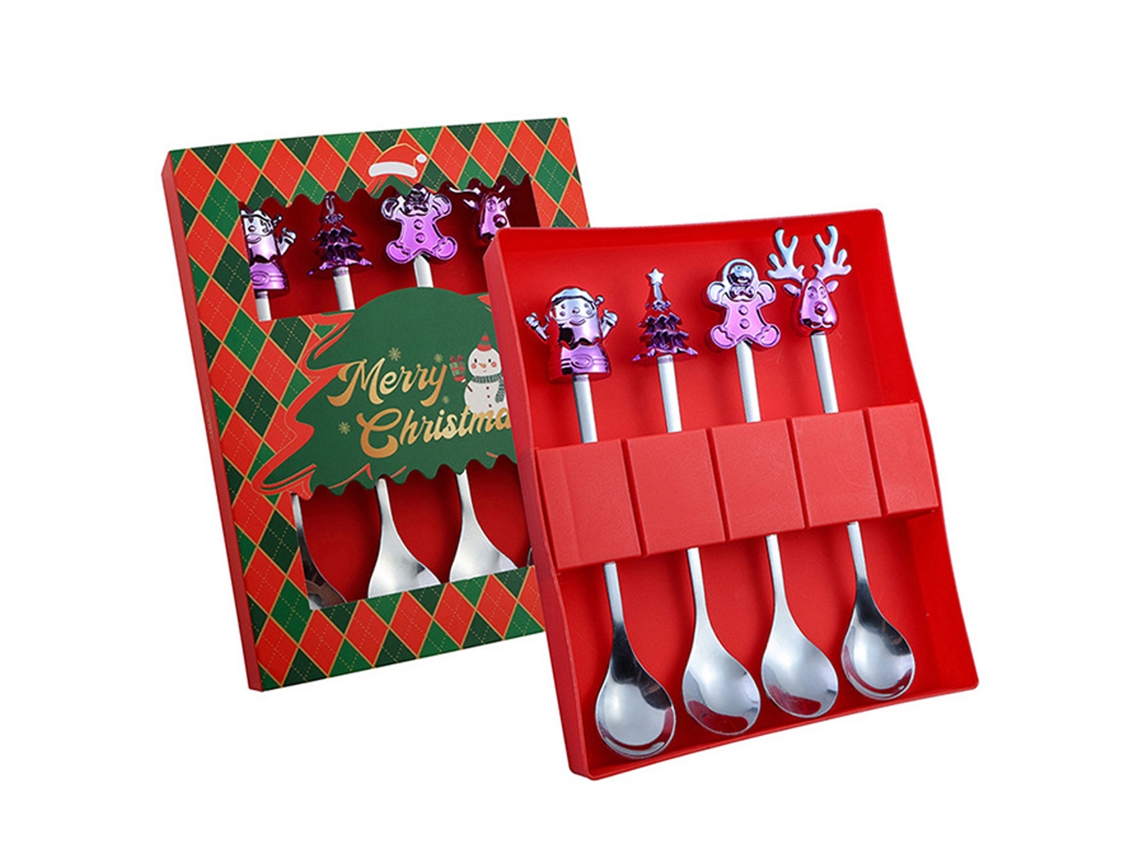 Juego de utensilios navideños, cuchara de acero inoxidable RNEMITERY