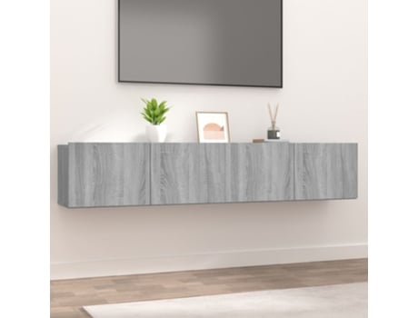 Mueble TV pared 2 uds madera contrachapada blanco 100x30x30 cm