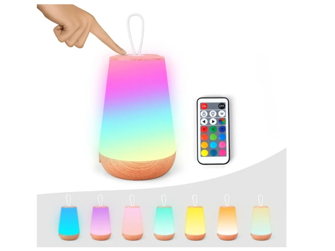 Abajur Rgb Control Remoto Yizhood Recargable Portátil Blanco