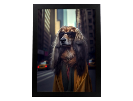 NACNIC Lámina Lebrel Afgano Encantador En Estilo Fotografía A Todo Color Divertidas Ilustraciones Realistas De Animales Con Ropa Humana A4 Marco Ne...