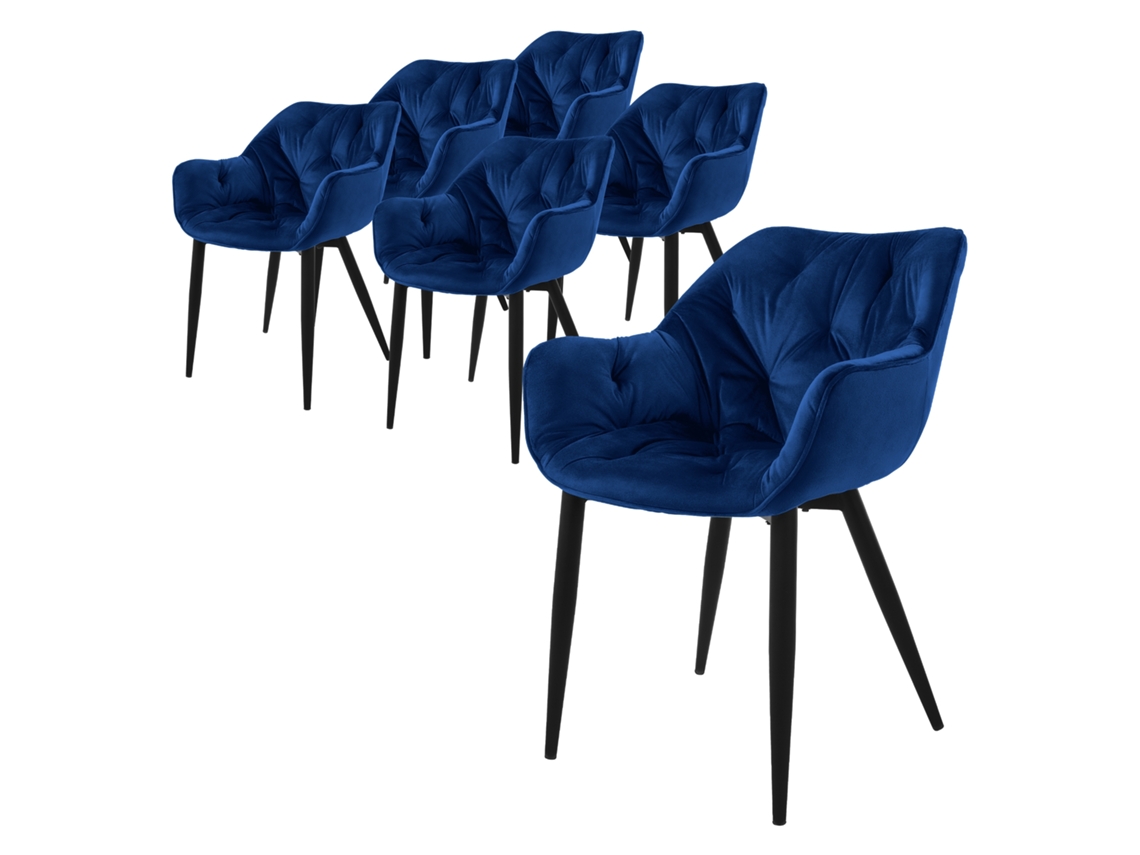 Lote de 6 Cadeiras de Sala de Jantar ML-DESIGN Azul Escuro