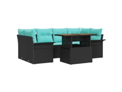 Maison Exclusive - Conjunto De Sofá De Jardín Con Cojín Manual 7 Pcs Negro Y Azul