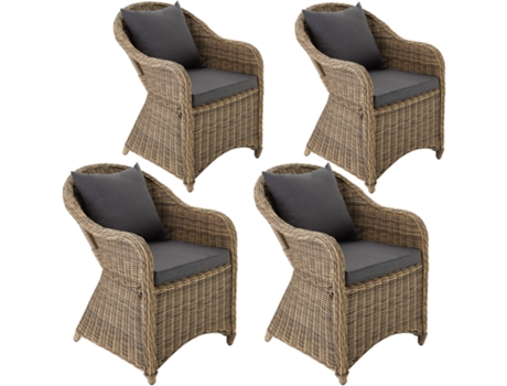 4 Lujosas Sillas TECTAKE De Jardn De Ratn Y Aluminio + 2 Almohadas