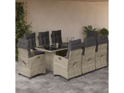Juego de comedor de jardín de 9 piezas con cojines gris claro, Dkd Home Decor